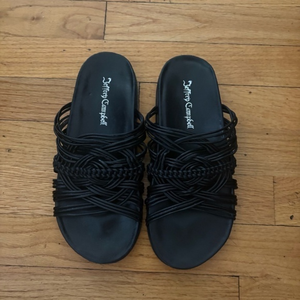 Jeffrey Campbell Black Leather Strappy Slides Size 7